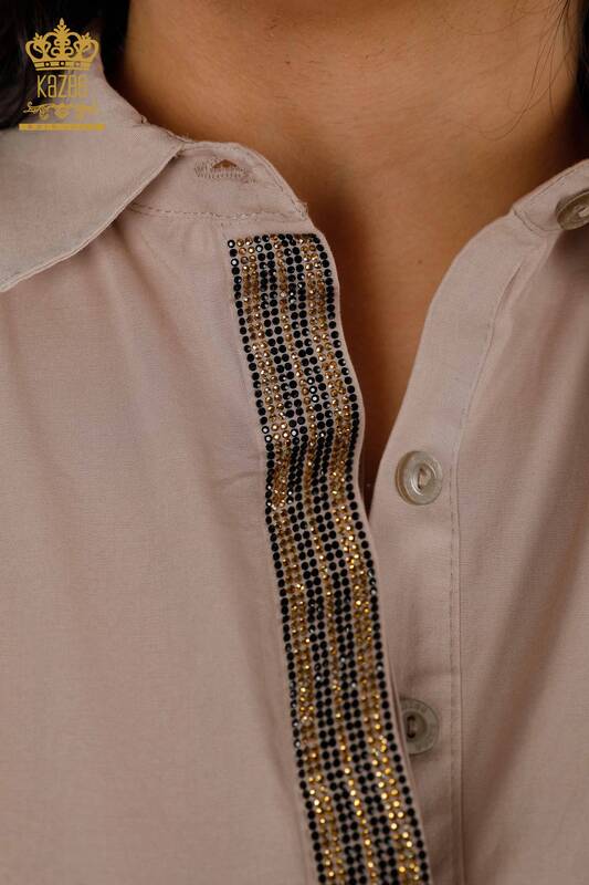 Vente en gros Chemise à motifs brodés de pierres colorées en coton pour femme - 20075 | KAZEE