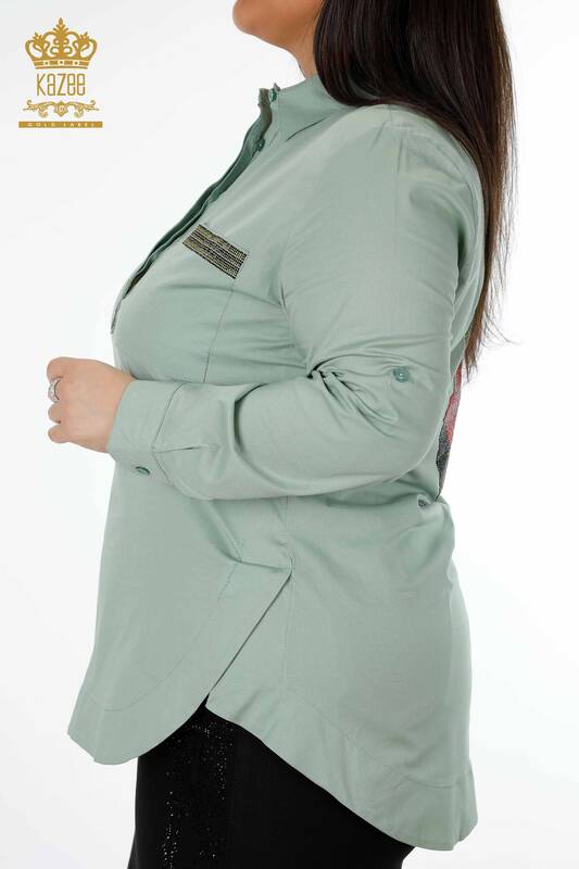 Vente en gros Chemise à motifs brodés de pierres colorées en coton pour femme - 20075 | KAZEE