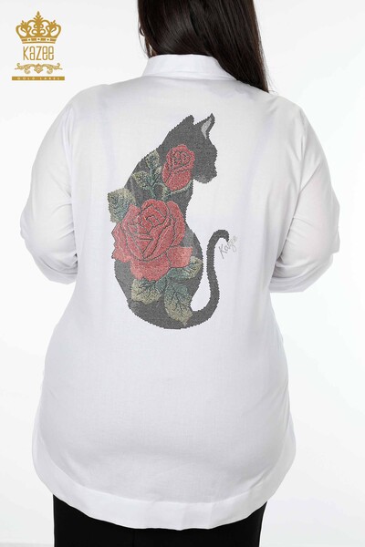 Vente en gros Chemise à motifs brodés de pierres colorées en coton pour femme - 20075 | KAZEE - Thumbnail