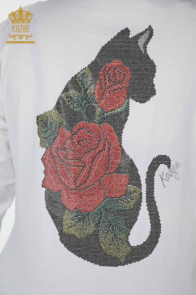 Vente en gros Chemise à motifs brodés de pierres colorées en coton pour femme - 20075 | KAZEE - Thumbnail