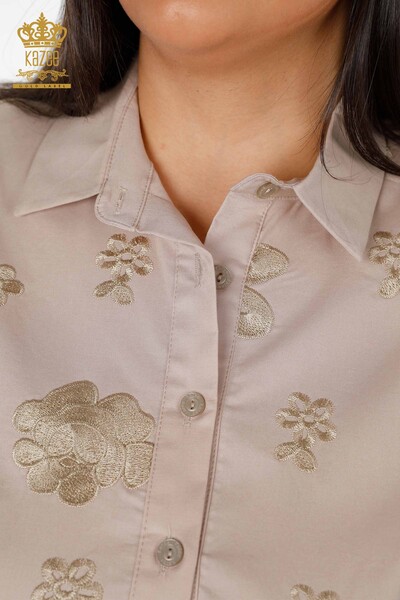 Grossiste Chemise Femme Modèle Américain Coton Broderie Florale - 20206 | KAZEE - Thumbnail