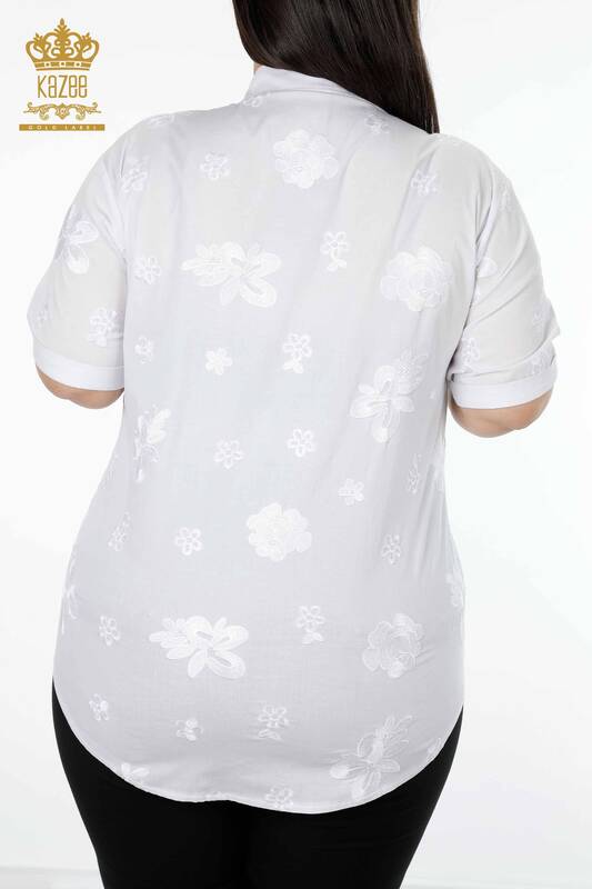 Grossiste Chemise Femme Modèle Américain Coton Broderie Florale - 20206 | KAZEE