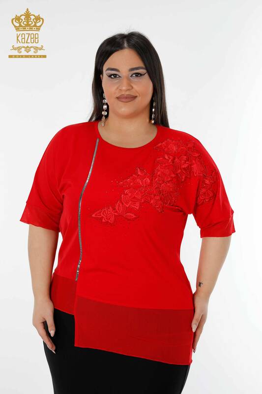 Grossiste Chemisier Femme Motif Floral Rouge - 79031 | KAZEE