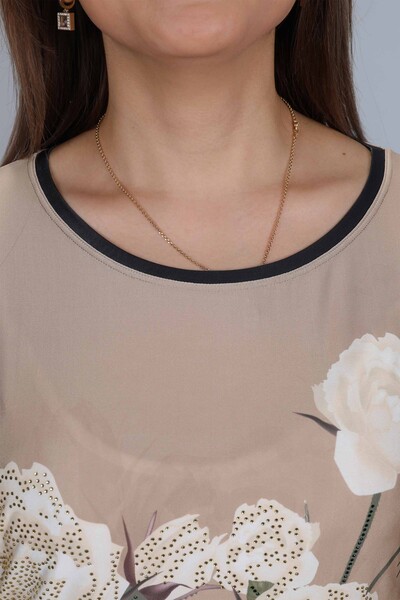 Vente en gros de chemisier à motifs roses à impression numérique pour femmes - 12011 | KAZEE - Thumbnail