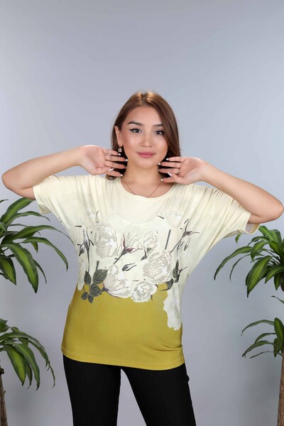 Vente en gros de chemisier à motifs roses à impression numérique pour femmes - 12011 | KAZEE - Thumbnail