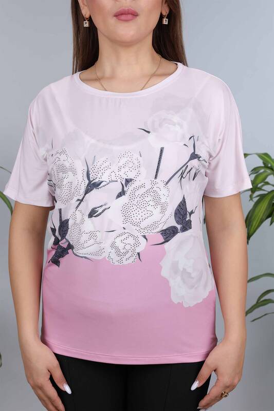Vente en gros de chemisier à motifs roses à impression numérique pour femmes - 12011 | KAZEE
