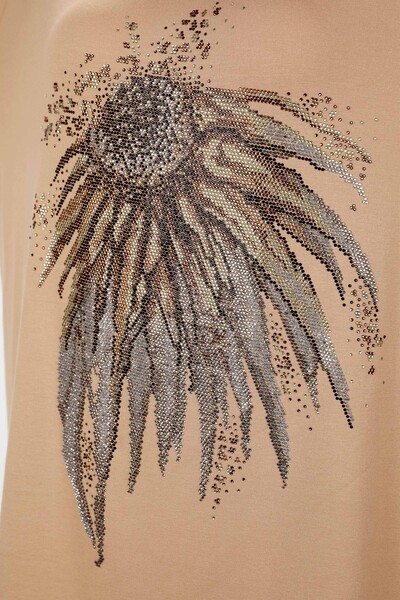 Grossiste en chemisier pour femmes avec détail de fleurs brodées en pierre - 78943 | KAZEE - Thumbnail