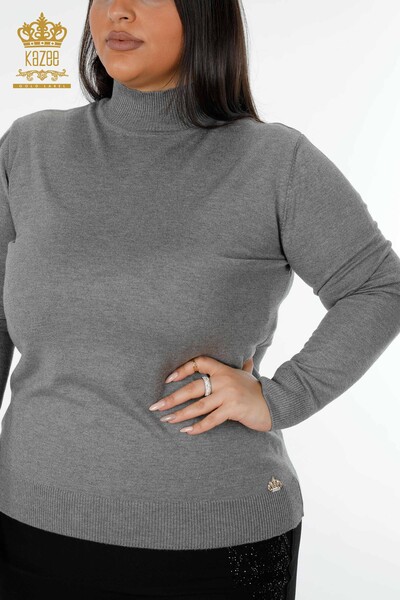 Vente en gros pull en tricot basique gris à col montant pour femmes - 16663 | KAZEE - Thumbnail