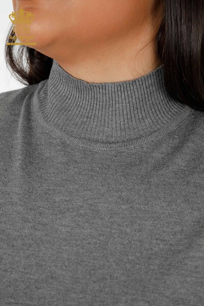 Vente en gros pull en tricot basique gris à col montant pour femmes - 16663 | KAZEE - Thumbnail
