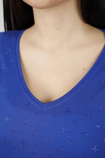 Vente en gros V-Neck Patterned New Season Plus Size Blouse pour femmes - 77937 | KAZEE - Thumbnail