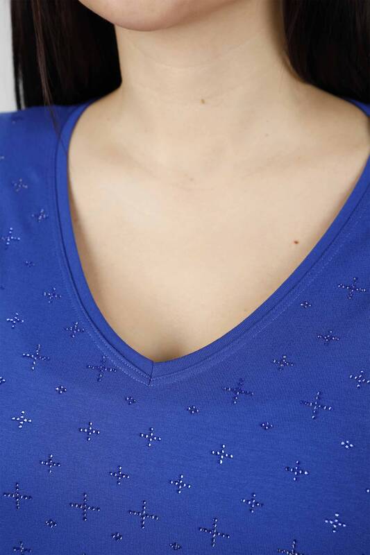 Vente en gros V-Neck Patterned New Season Plus Size Blouse pour femmes - 77937 | KAZEE