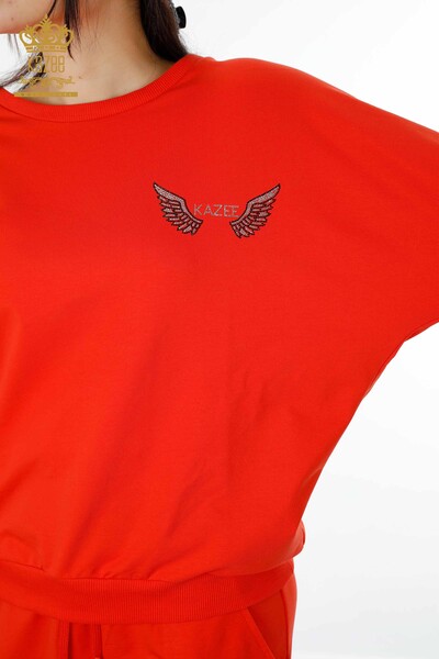 Vente en gros ensemble de survêtement zippé motif aile orange pour femme - 17457 | KAZEE - Thumbnail