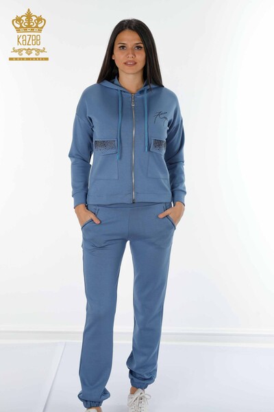 Grossiste Ensemble Survêtement Femme Poche À Capuche Indigo - 17426 | KAZEE 