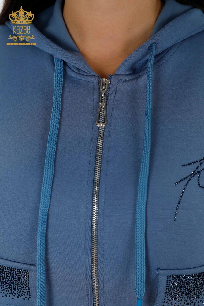 Grossiste Ensemble Survêtement Femme Poche À Capuche Indigo - 17426 | KAZEE - 6