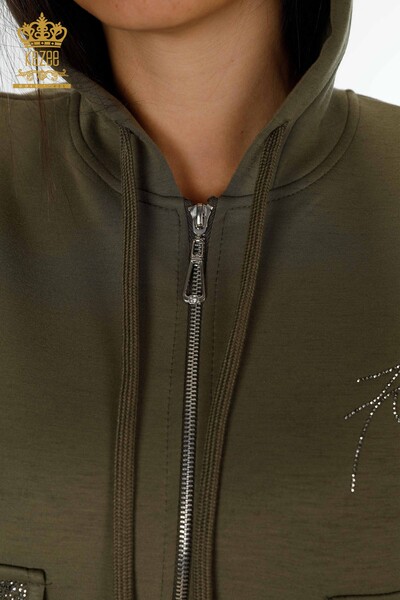 Grossiste Ensemble Survêtement Femme Poche À Capuche Kaki - 17426 | KAZEE - 5