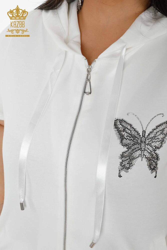 Grossiste Ensemble Survêtement Femme Motif Papillon Ecru - 17391 | KAZEE - 5