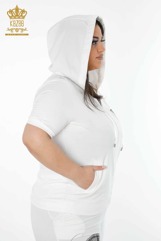 Grossiste Ensemble Survêtement Femme Motif Papillon Ecru - 17391 | KAZEE - 9