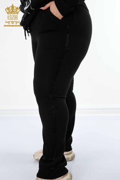 Vente en gros Ensemble de survêtement femme noir avec poche imprimée - 17296 | KAZEE - Thumbnail