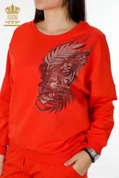 Vente en gros Ensemble Survêtement Tiger Detail Orange Pour Femme - 17459 | KAZEE - 3