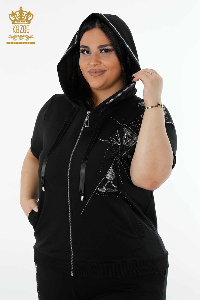 Grossiste Ensemble Survêtement Femme Pierre Brodé Noir - 17395 | KAZEE - 5