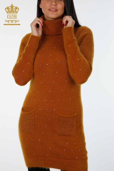 Vente en gros Tunique Angora Femme Pierre Brodée Deux Poches Détaillées - 18876 | KAZEE - Kazee (1)