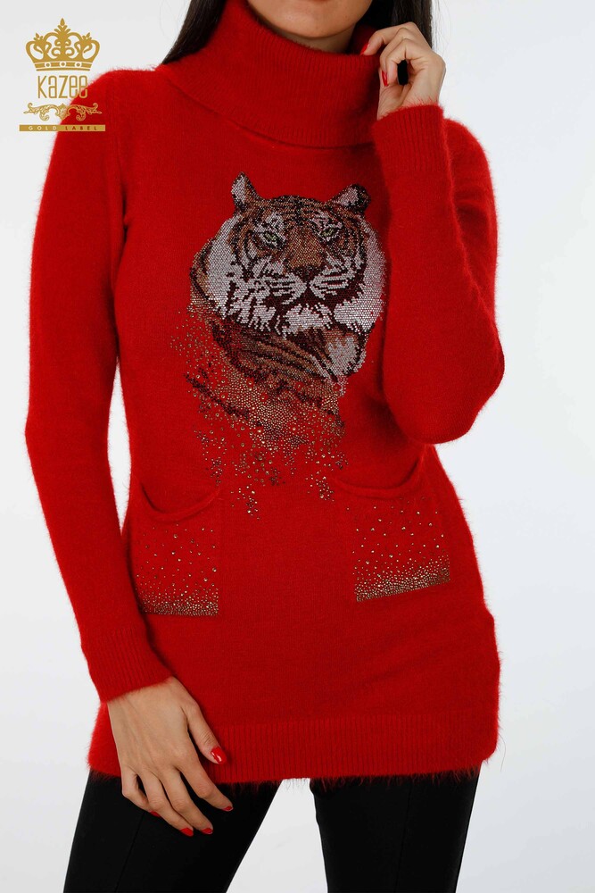Grossiste Tunique Angora Femme Tigre Motif Pierre Poche Brodée - 18880 | KAZEE - 2