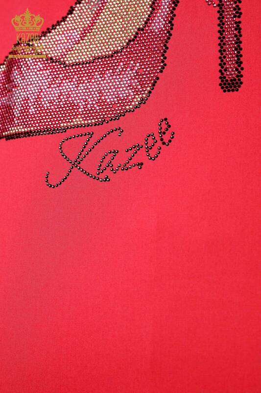 Grossiste Chemise Femme avec Poche Détaillée Motif Brodé Pierre de Couleur - 20127 | KAZEE