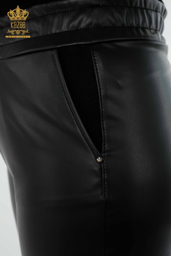 Grossiste Pantalon en Cuir Femme Pierre Brodée Noir - 3670 | KAZEE - 10