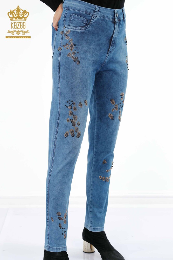 Grossiste Jeans Femme Motif Brodé Pierre de Cristal Coloré - 3543 | KAZEE - 2