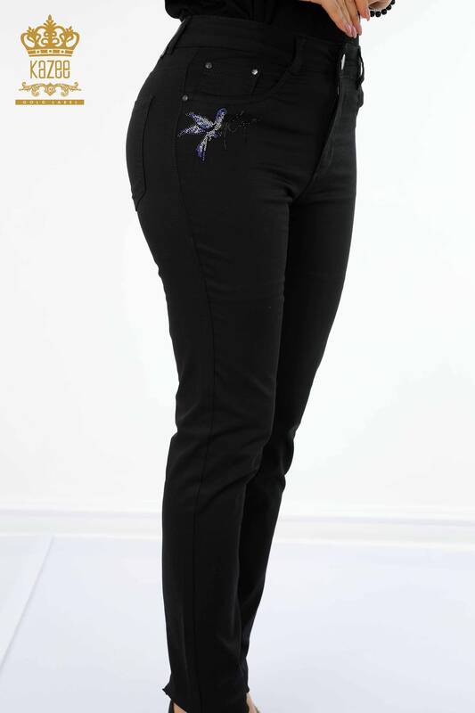 Grossiste Jeans Femme Motif Oiseaux Noir - 3603 | KAZEE