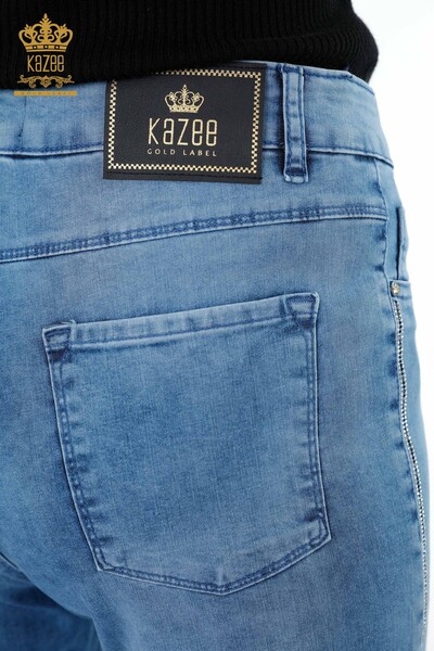 Vente en gros de Jeans Femme avec Poche Détaillée Stripe Crystal Stone - 3556 | KAZEE - 8