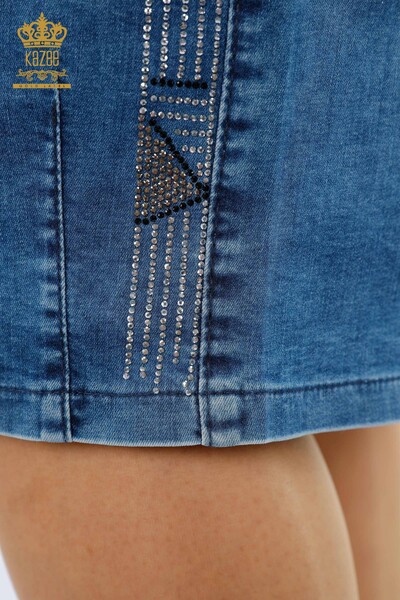 Vente en gros de jupe en jean pour femme à rayures latérales brodées de pierres - 4184 | KAZEE - Thumbnail
