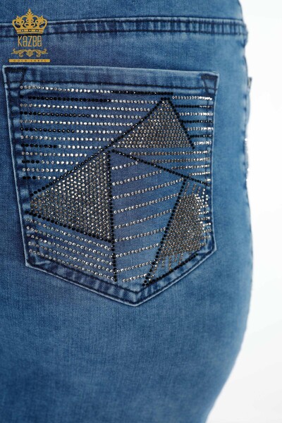 Vente en gros de jupe en jean pour femme à rayures latérales brodées de pierres - 4184 | KAZEE - Thumbnail