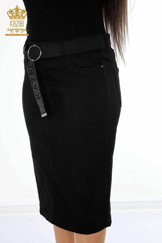 Vente en gros de jupe en jean pour femmes Kazee ceinture brodée de pierre détaillée - 4149 | KAZEE