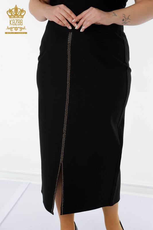 Jupe Femme En Gros Avec Détail Fente Noir - 4213 | KAZEE