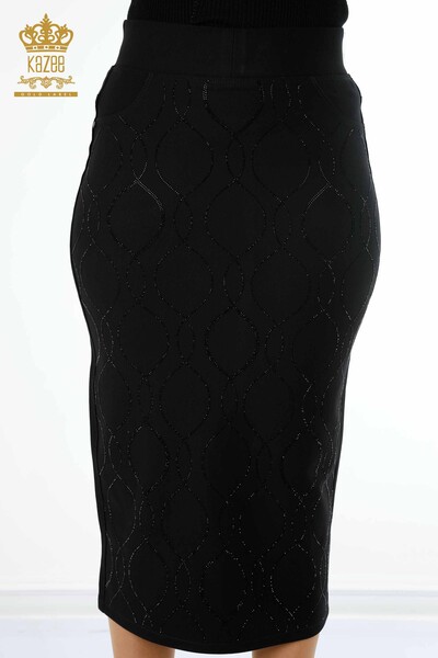 Vente en gros de jupe longue pour femmes à motifs pierre brodée détail ligne - 4188 | KAZEE - Thumbnail