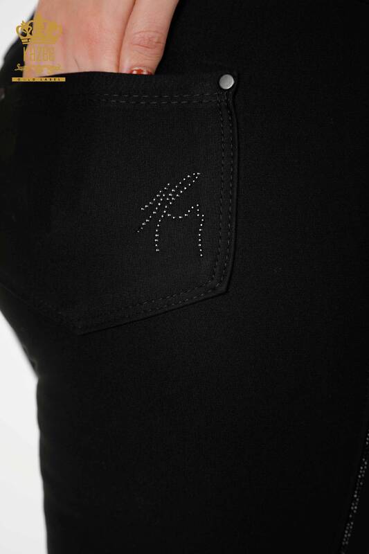Grossiste Femme Pantalons Poches Stripe Crystal Stone Brodé - 3596 | KAZEE
