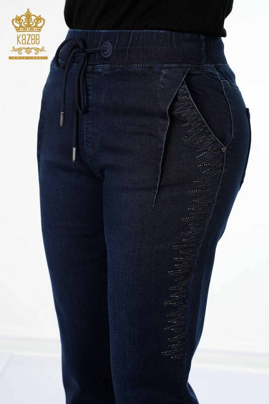 Grossiste Pantalon Femme Taille Élastique Bleu Marine - 3651 | KAZEE
