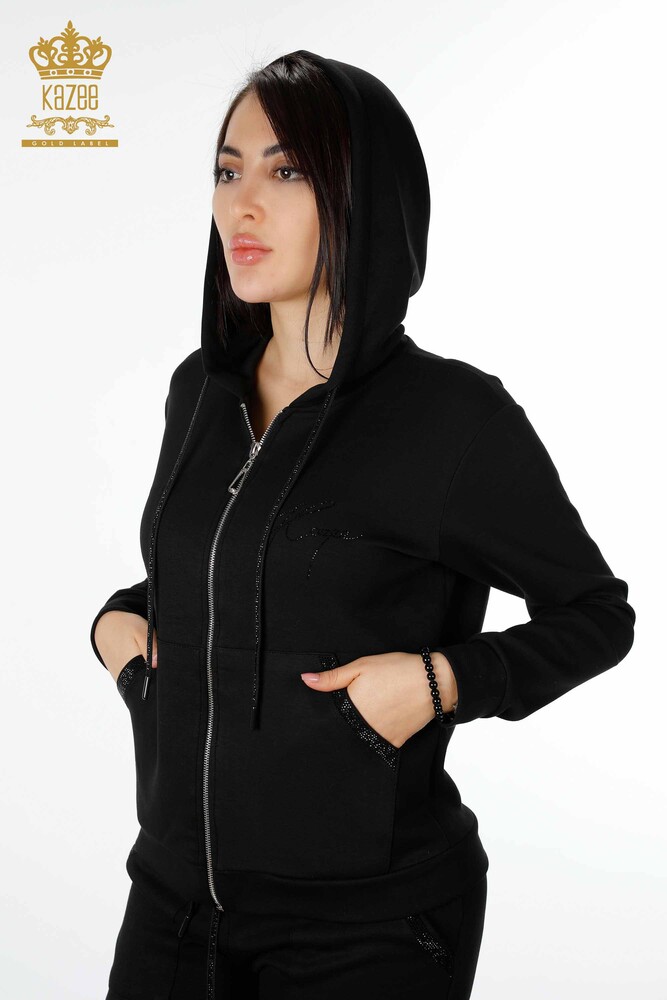 Vente en gros ensemble de survêtement à capuche noir pour femme - 17427 | KAZEE - 2