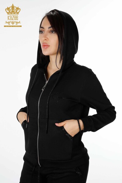 Vente en gros ensemble de survêtement à capuche noir pour femme - 17427 | KAZEE - 2