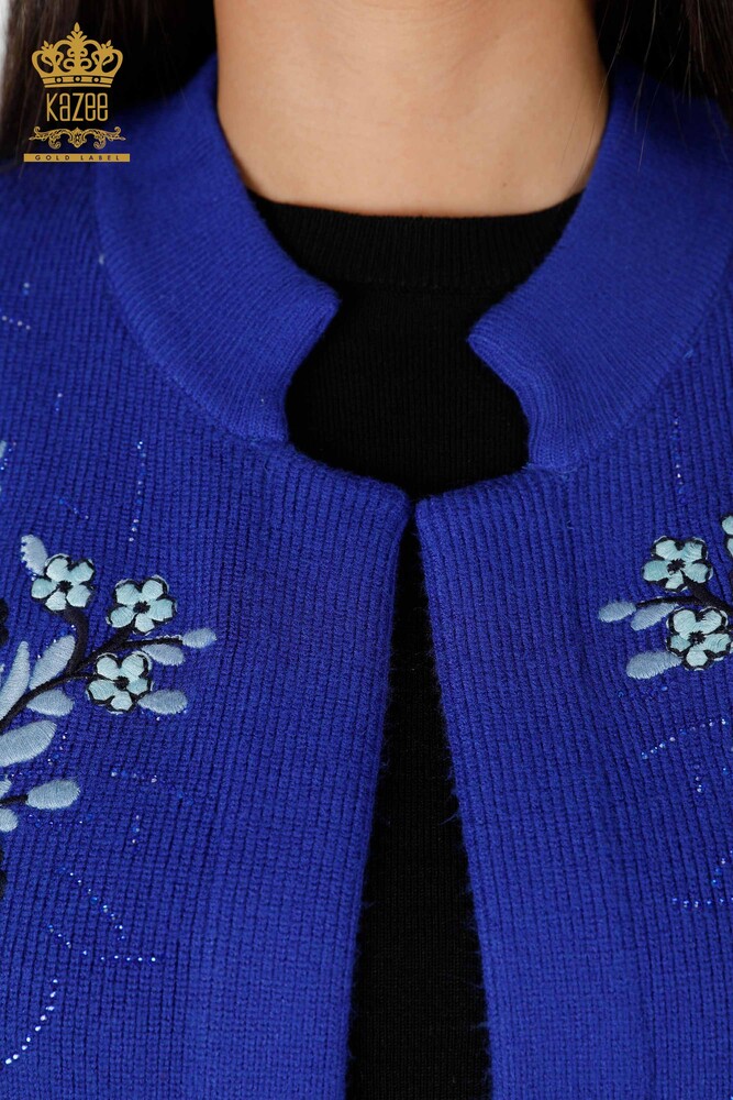 Grossiste Femmes Tricots Gilet Court Floral Brodé Pierre Brodée - 16814 | KAZEE - 13