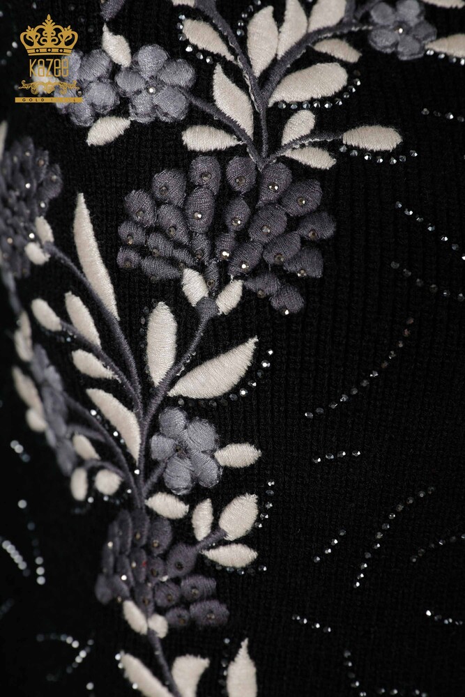 Grossiste Femmes Tricots Gilet Court Floral Brodé Pierre Brodée - 16814 | KAZEE - 18