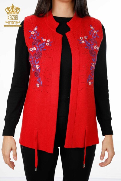 Grossiste Femmes Tricots Gilet Court Floral Brodé Pierre Brodée - 16814 | KAZEE - 24