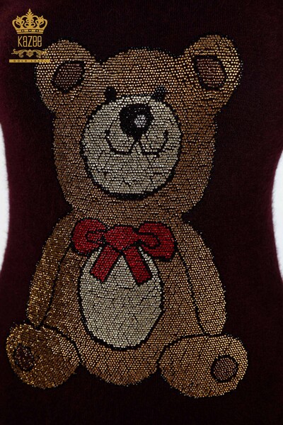 Grossiste Tricot Tunique Teddy Bear Brodé Pierre Brodé Angora - 18878 | KAZEE - Thumbnail