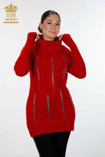 Grossiste Tunique Tricot Femme Rayé Pierre Brodée Angora - 18879 | KAZEE - Kazee