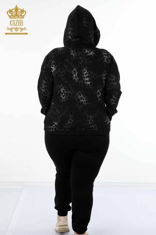 Vente en gros Ensemble de survêtement pour femmes imprimé léopard avec poche en pierre à capuche - 17465 | KAZEE