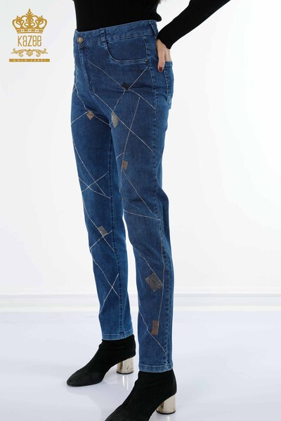 Grossiste Jeans Femme Rayé Ligne Détail Crystal Stone - 3551 | KAZEE - 2