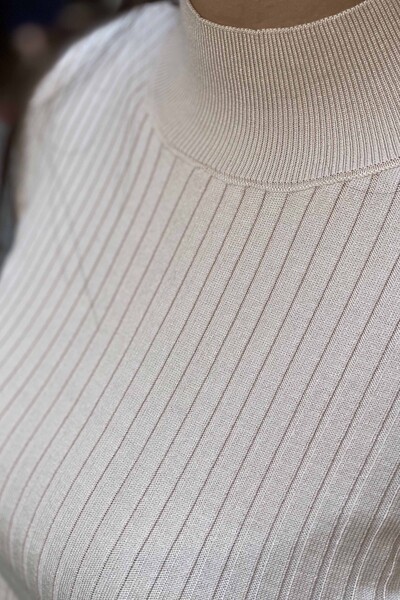 Vente en gros de pull en tricot pour femmes, bouton à col montant détaillé - 16238 | KAZEE - Thumbnail