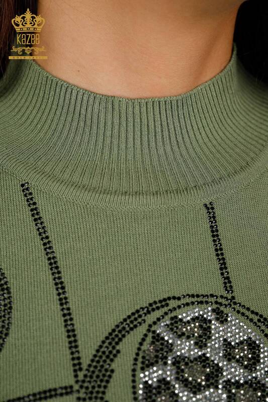 Vente en gros de pull en tricot pour femme léopard brodé pierre à manches courtes - 16774 | KAZEE