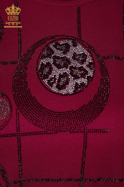 Vente en gros de pull en tricot pour femme léopard brodé pierre à manches courtes - 16774 | KAZEE - Thumbnail
